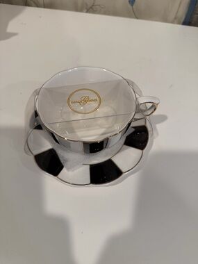Grace & teaware Black and White Striped Teacup with Saucer